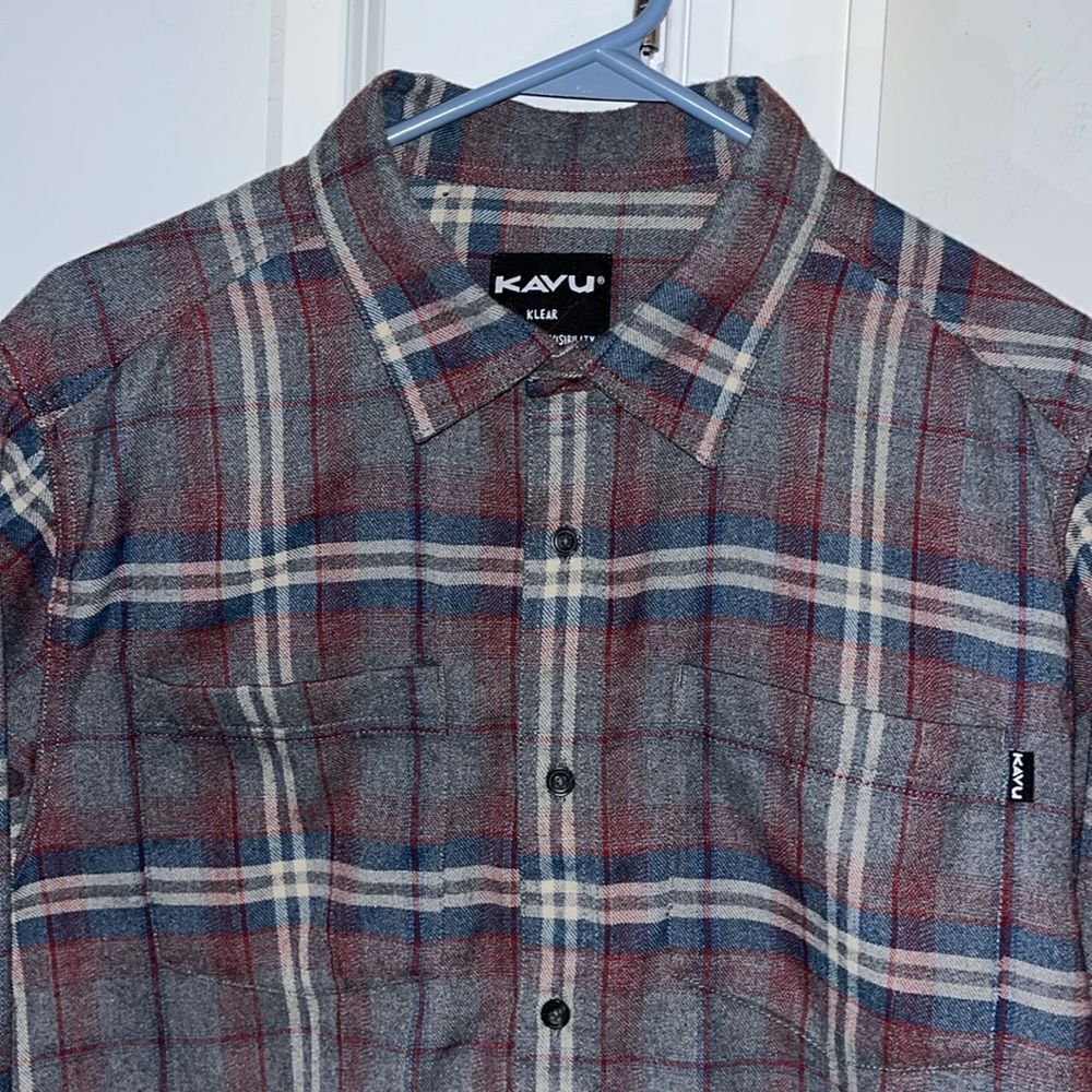 KAVU vintage Tartan Check Plaid pocket LS Trail Hiking Camping Shirt Jacket M